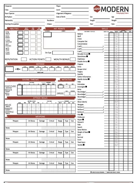 MI - D20 Modern Character Sheet | PDF | Role Playing Games | Role Playing