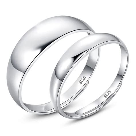 S925 pure silver ring The new fashion jewelry Smooth pure love couples ...