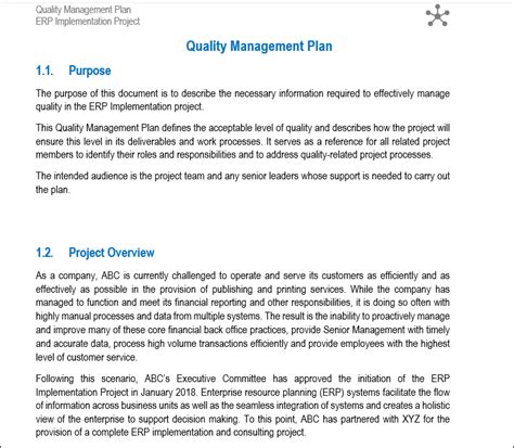 Quality Management Plan Template | Project Management Templates