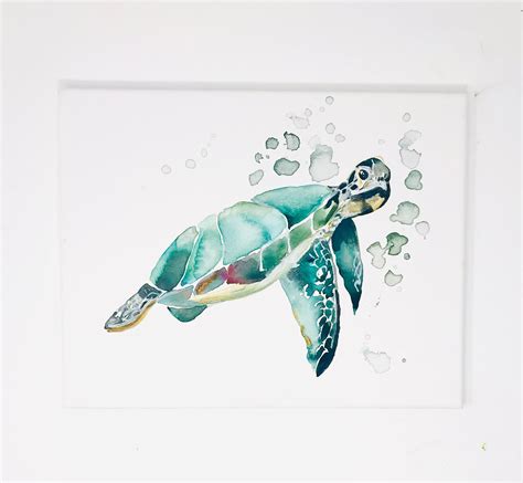 Coastal Collection Sea Turtle Watercolor Print 11x14 Ocean | Etsy