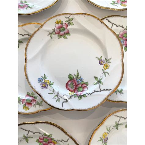 Floral English Bone China Small Plates - Set of 7 | Chairish