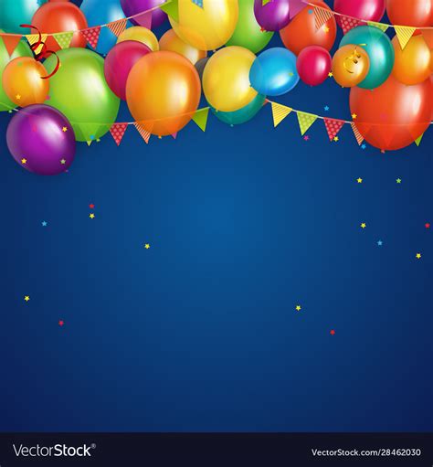 Color glossy happy birthday balloons banner Vector Image