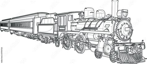 Realistic steam train sketch template. Cartoon vector illustration in ...