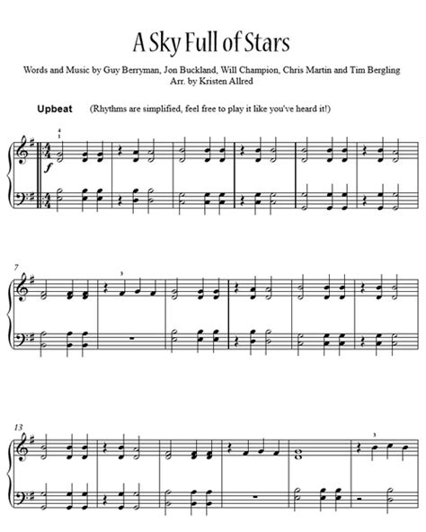 A Sky Full Of Stars by Coldplay - Easy Piano Sheet Music Download