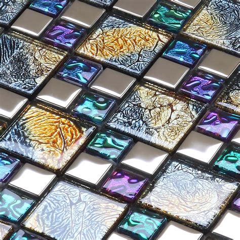 Iridescent glass mosaic tile brick plating crystal glass wall tile ...