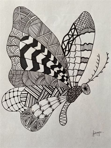 Butterfly Zentangle Art: Intricate Geometric Design Drawing