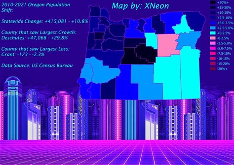 2010-2021 population shift. Oregon is seeing quite... - Maps on the Web