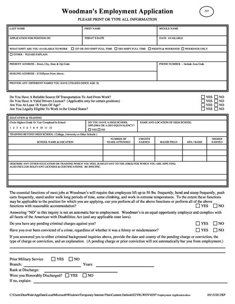 Printable Employment Form - Printable Forms Free Online