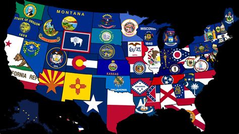 USA State Flag Map | Map of the USA with their states flags ...