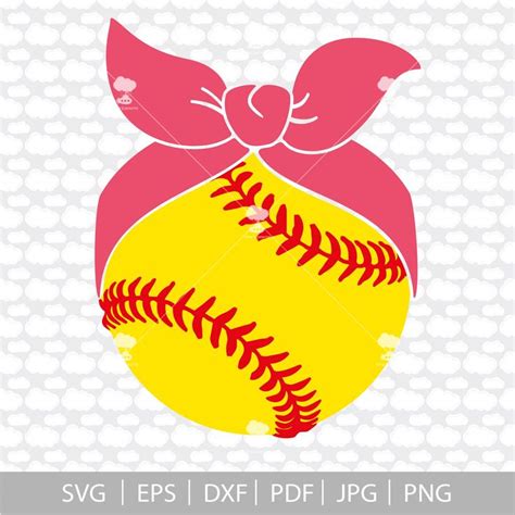 a softball with a pink bow on it and the words svg eps dxf