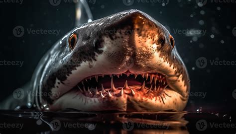 Furious crocodile swimming in dark, spooky underwater with sharp teeth ...