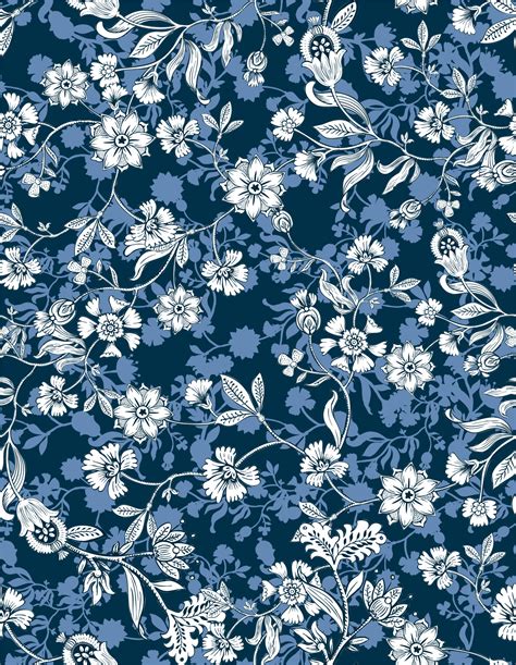 Asian style floral pattern. Navy blue background floral tapestry ...