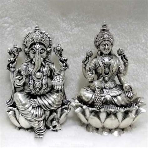 Pure Silver Ganesh Lakshmi idols - SilverKing