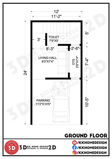 12x24 Feet Small House Plan With Car Parking || 288 sqft || 32 Gaj ...