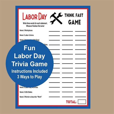 Labor Day Trivia Games, Fun Labor Day Games, Summer Family BBQ Games ...