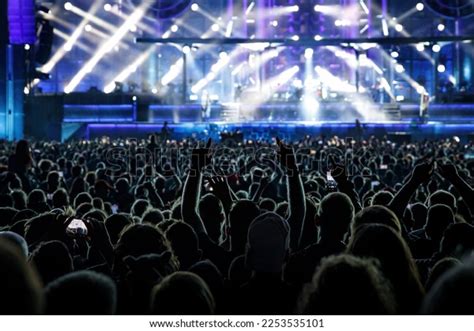 Happy Crowd Concert Hall Silhouettes Raised Stock Photo 2253535101 ...