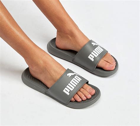 Puma Womens Popcat Slide Sandal | Grey / White | Footasylum