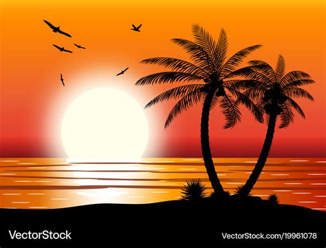 Silhouette of palm tree on beach Royalty Free Vector Image