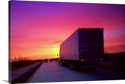 Semi-truck on road at sunset Wall Art, Canvas Prints, Framed Prints ...