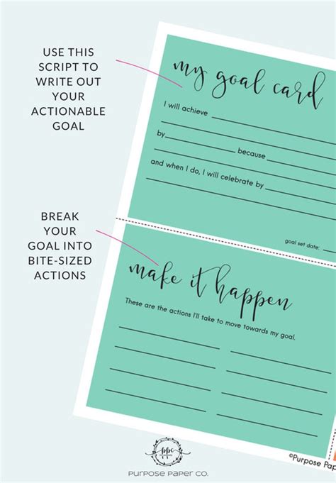 Goal Setting Card Goal Tracker Goal Card Goal Printable Focus Vision ...