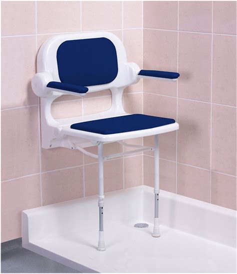 Fold Up Blue Padded Shower Seat with Back and Arms 02230P