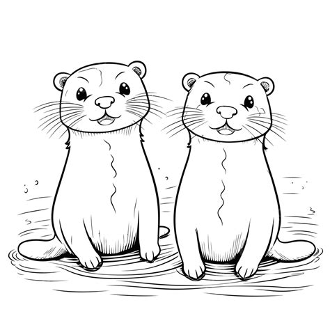 Two Cute Otter Coloring Page Outline Sketch Drawing Vector, Cute Otters ...