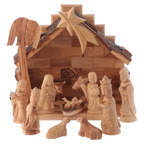 Olive wood carved nativity set | online sales on HOLYART.com