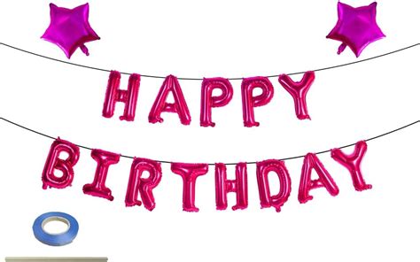 Amazon.com: Pink Happy Birthday Balloons, Happy Birthday Banner Foil ...