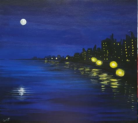 Buy night scape Handmade Painting by Gargi Sen. Code:ART_4018_25121 ...