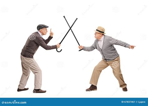 Two Senior Man in a Sword Fight with Canes Stock Image - Image of ...