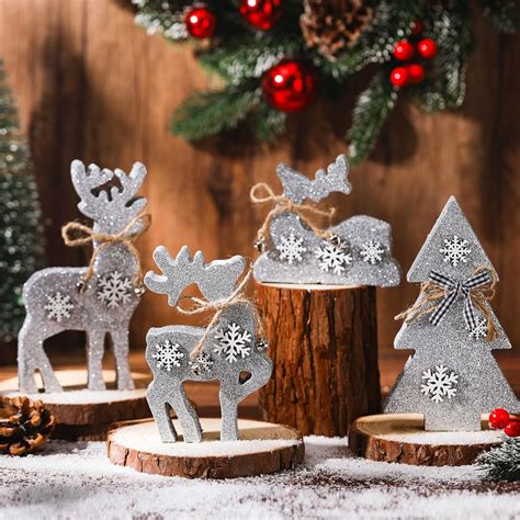 Amazon.com: Barydat 4 Pcs Christmas Tabletop Decorations 3 Reindeer ...