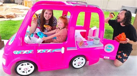 BARBIE DREAM CAMPER!! Adley Pretend Play with her first Power Wheels ...