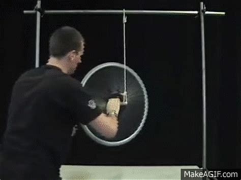 MIT Physics Demo -- Bicycle Wheel Gyroscope on Make a GIF