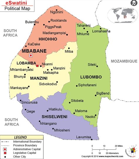 Political Map of eSwatini (Swaziland) | eSwatini (Swaziland) Districts Map