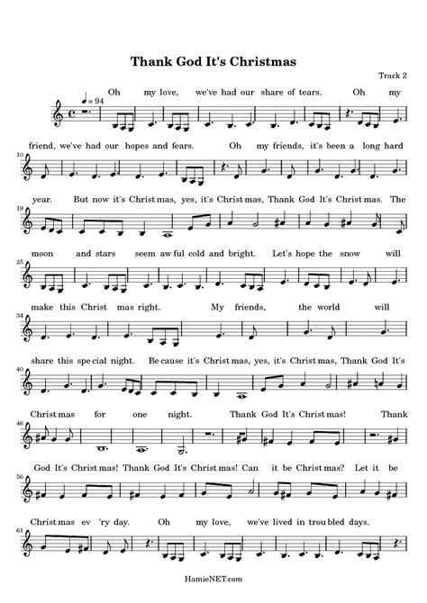 Thank God It's Christmas Sheet Music - Thank God It's Christmas Score ...