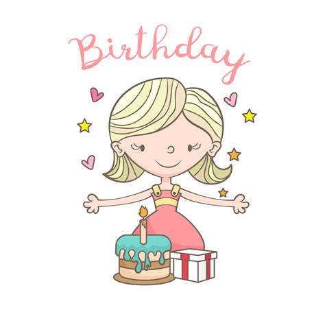 Birthday card with cute girl - Download Free Vectors, Clipart Graphics ...