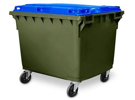 Heavy Duty 1700 Litre 4 Wheel Plastic Bin Green Body with Blue Lid ...