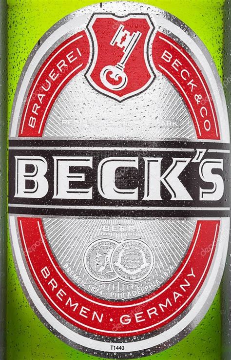 LONDON, UK - MARCH 15, 2017: Bottle close up logo of Becks beer on ...