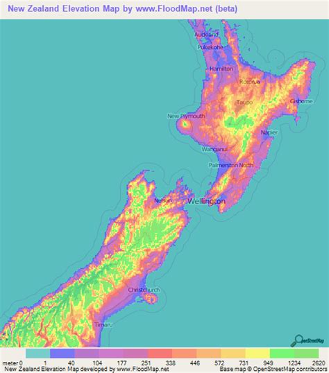 New Zealand Elevation and Elevation Maps of Cities, Topographic Map Contour