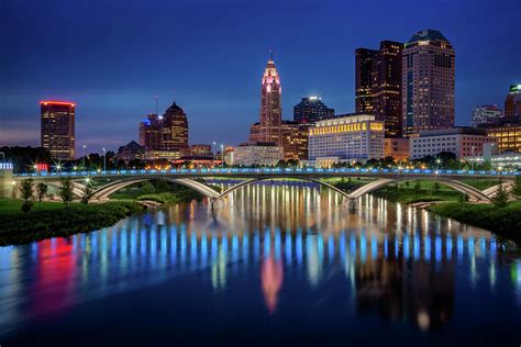 Columbus Ohio Skyline at Night Photograph by Adam Romanowicz - Pixels