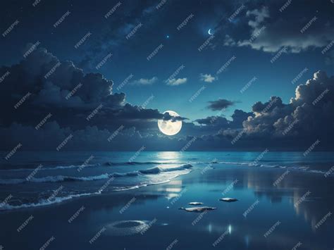 Premium AI Image | Night Sky with Moon and Clouds Over the Ocean