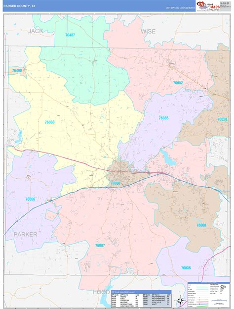 Parker County, TX Wall Map Color Cast Style by MarketMAPS - MapSales