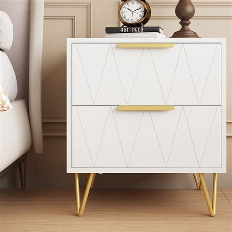 Behost Bedside Stand Night Cabinet - Modern 2 Drawer White Nightstand ...