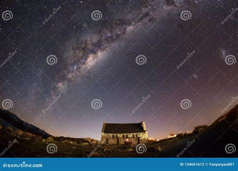 Travel Landscape Image of Historic Church with Night Sky at Lake Tekapo ...