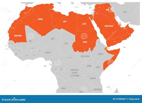 Arab World States Political Map With Higlighted 22 Arabic-speaking ...