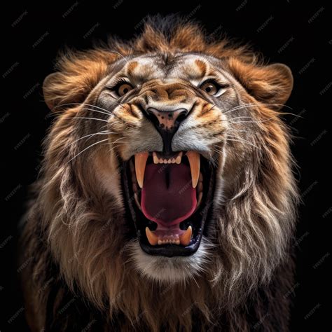 Premium AI Image | Lion roaring on a black background