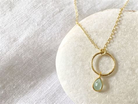 Tiny Stone Necklace Gold Green Stone Necklace Charm Small - Etsy