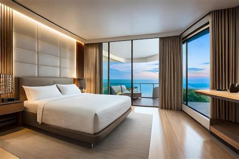 Premium AI Image | A bedroom with a view of the ocean and a view of the ...