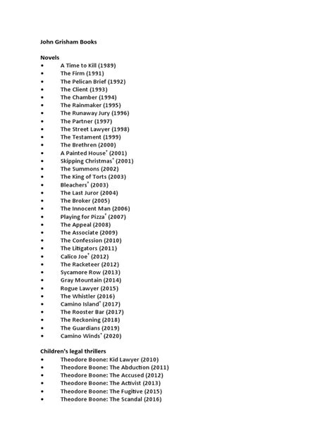 Printable List Of John Grisham Books In Chronological Order