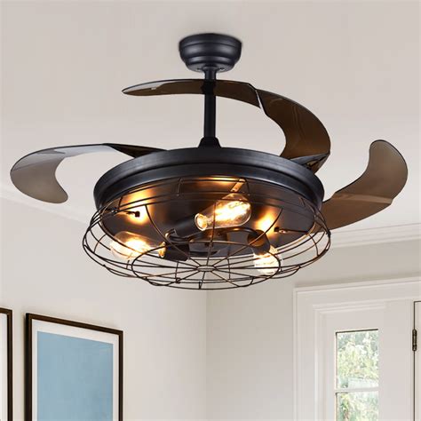 36 inch Ceiling Fan with Light Industrial Retractable Blades Vintage ...